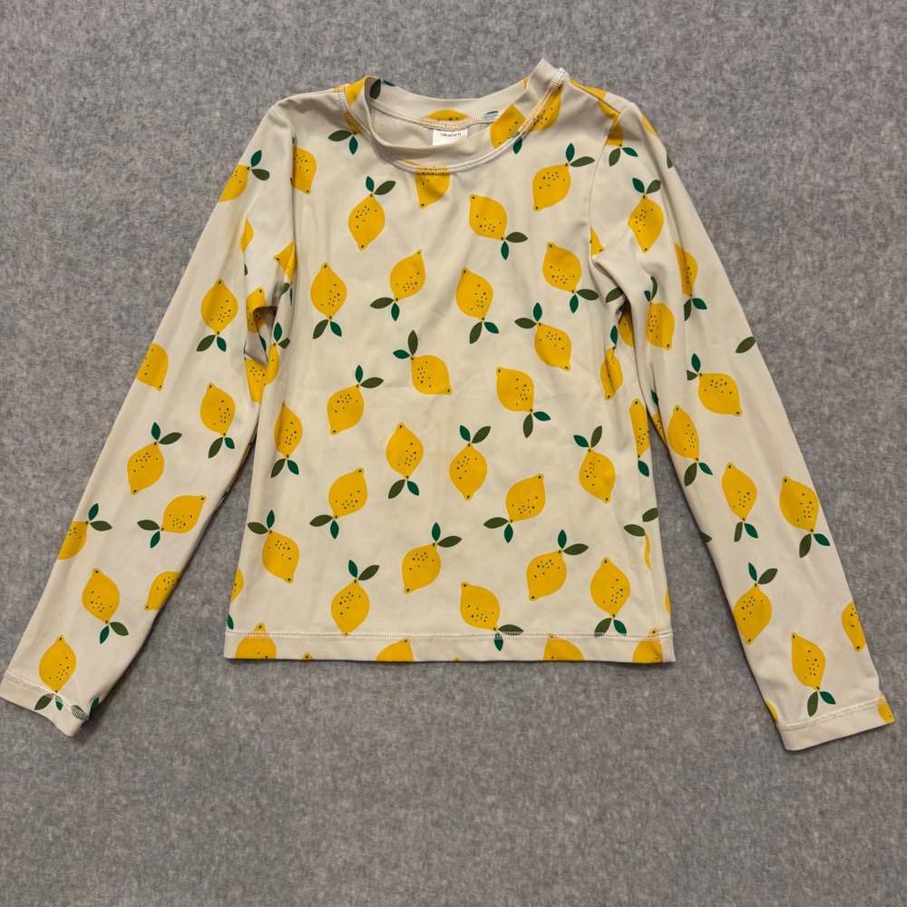 Hanna Andersson Kids Lemon Print Long Sleeve Rash Guard Swim Top Cream‎ Size 10